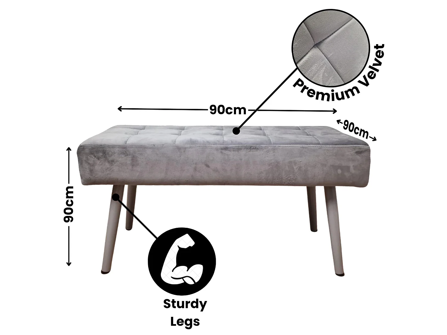Dining Table Set with 4 Grey Velvet Chairs and 1 Grey Bench Dining Room Furniture