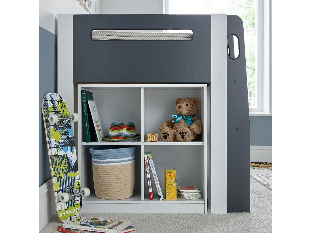 Lacy Grey and White Storage Mid Sleeper Bed And Memory Foam Mattress