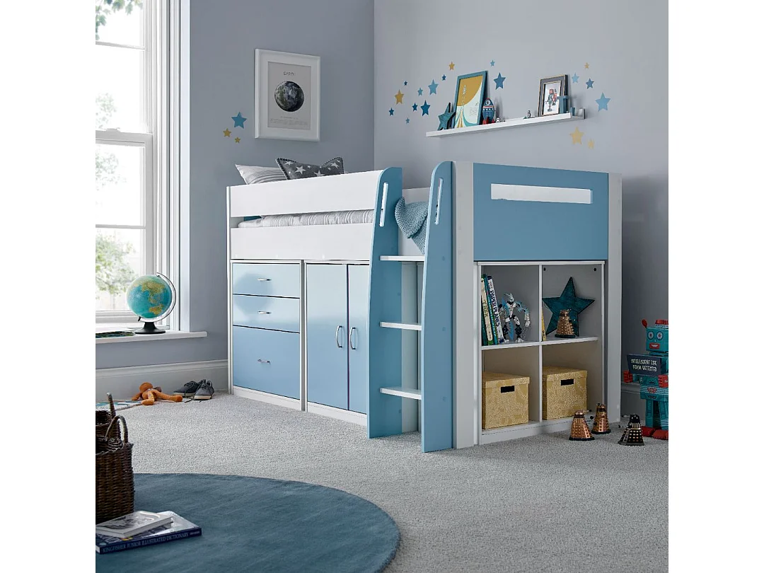 Lacy Blue Storage Mid Sleeper Bed And Pocket Sprung Mattress