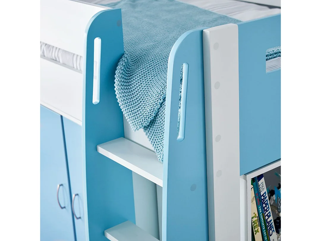 Lacy Blue Storage Mid Sleeper Bed And Pocket Sprung Mattress