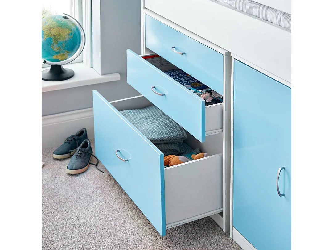Lacy Blue Storage Mid Sleeper Bed And Spring Mattress