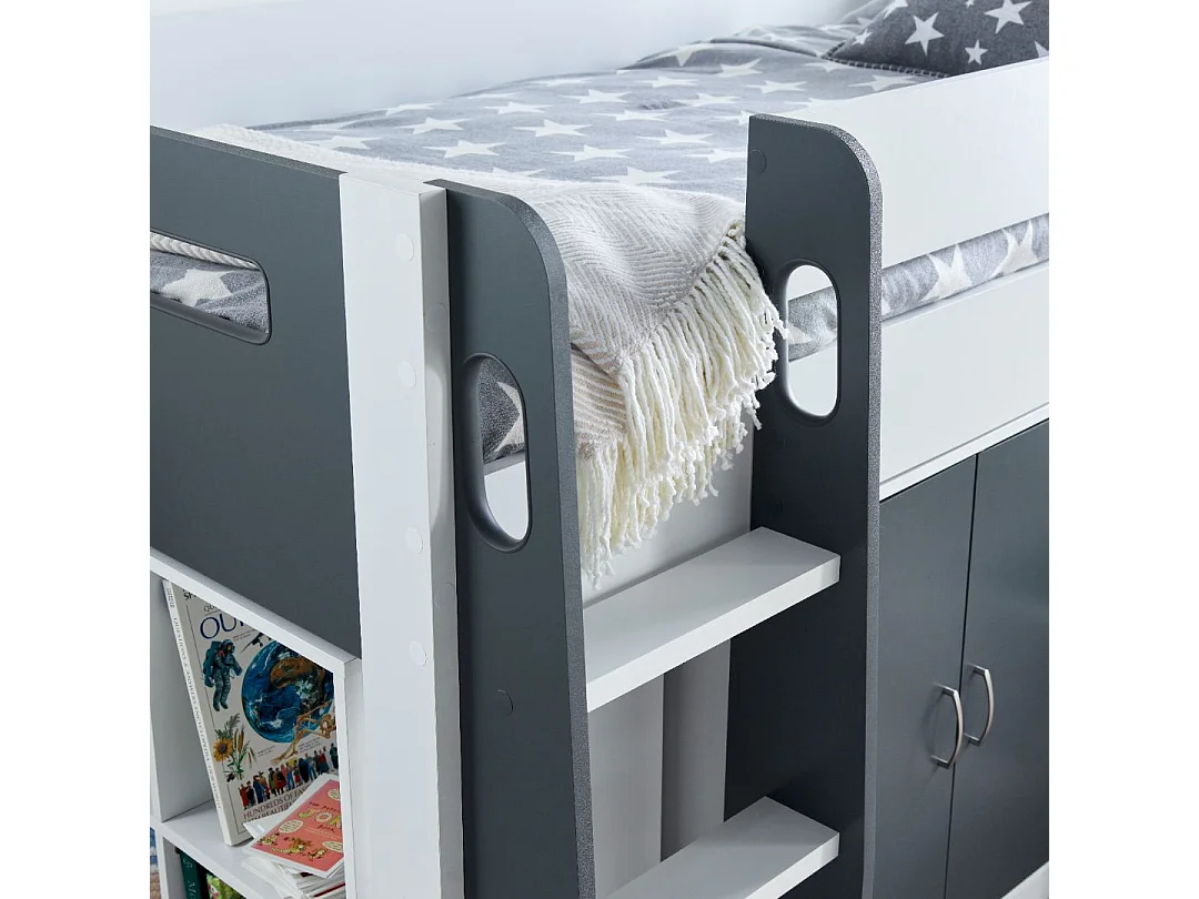 Lacy Grey and White Storage Mid Sleeper Bed And Orthopaedic Mattress