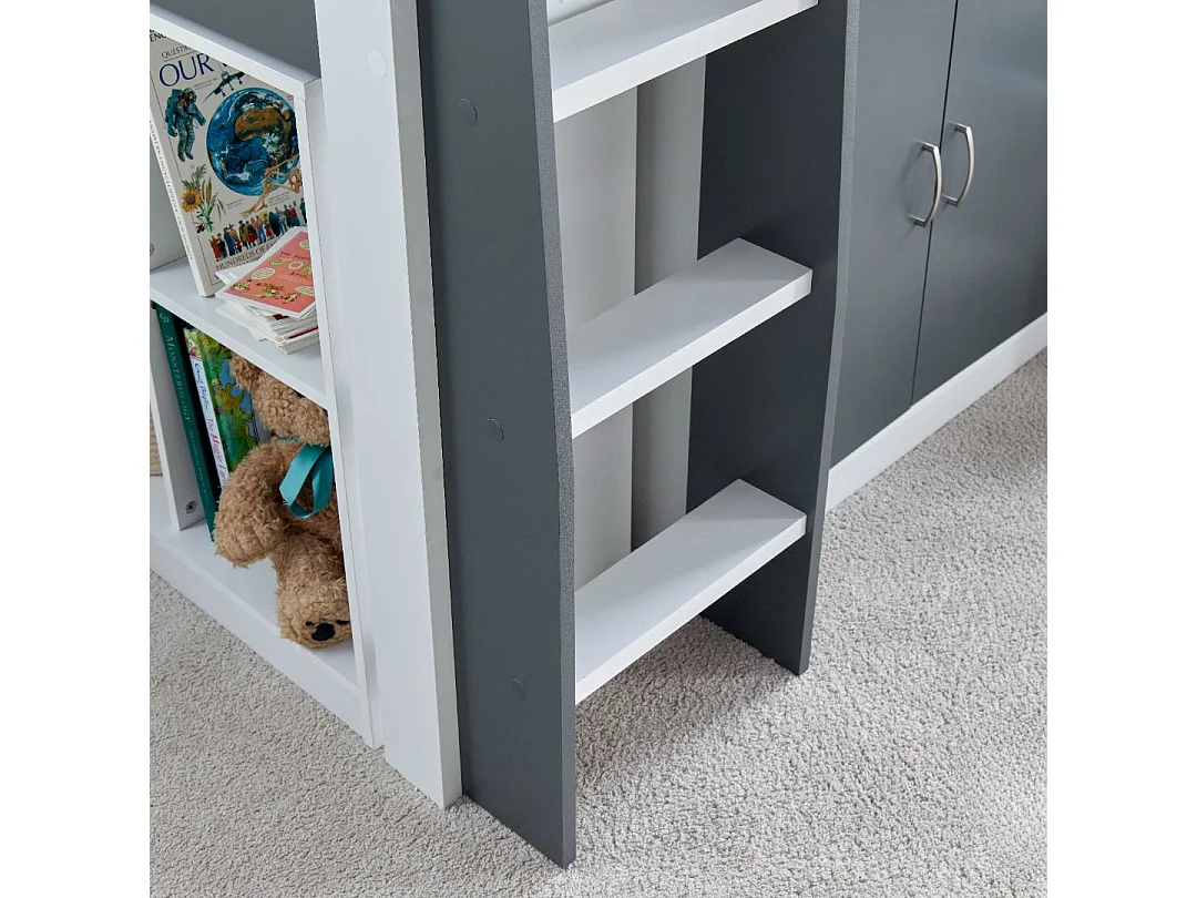 Lacy Grey and White Storage Mid Sleeper Bed And Orthopaedic Mattress