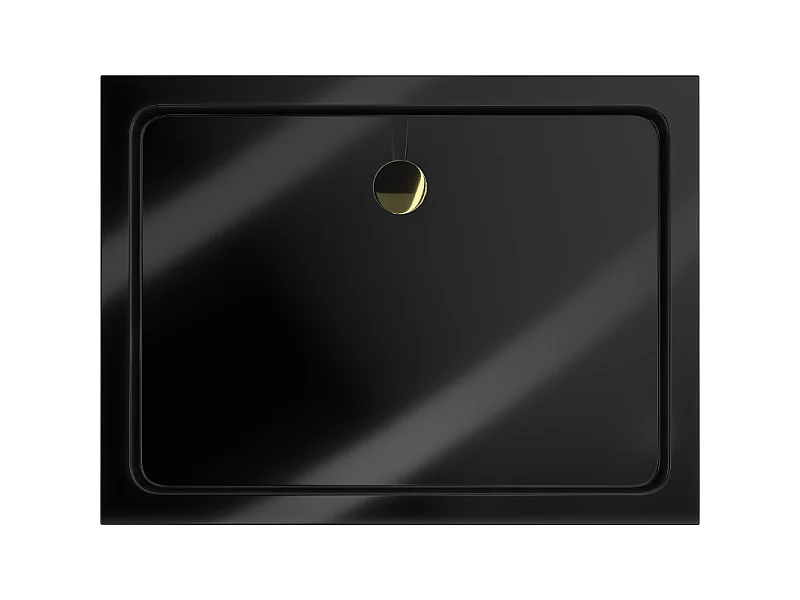 Mexen Flat plato de ducha rectangular slim 100 x 90 cm, negro, sifón dorado - 40709010G