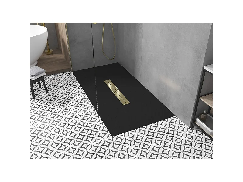 Mexen Toro receveur rectangulaire SMC 180 x 70 cm, noir, cache doré - 43707018-G