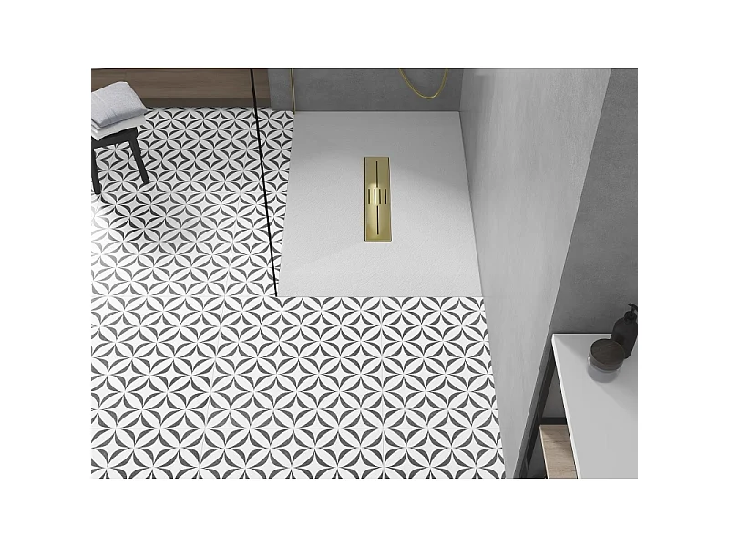 Mexen Toro plato de ducha rectangular SMC 140 x 90 cm, blanco, cubierta dorada - 43109014-G
