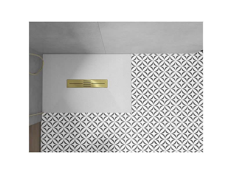 Mexen Toro plato de ducha rectangular SMC 140 x 90 cm, blanco, cubierta dorada - 43109014-G