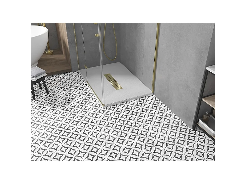 Mexen Toro plato de ducha rectangular SMC 140 x 90 cm, blanco, cubierta dorada - 43109014-G