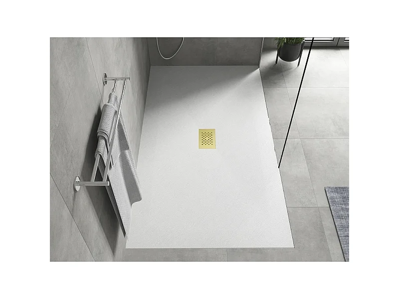 Mexen Hugo plato de ducha rectangular SMC 180 x 100 cm, blanco, cubierta dorada - 42101018-G