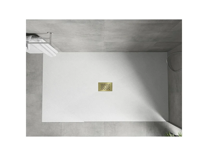 Mexen Hugo plato de ducha rectangular SMC 180 x 100 cm, blanco, cubierta dorada - 42101018-G