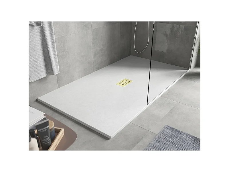 Mexen Hugo plato de ducha rectangular SMC 180 x 100 cm, blanco, cubierta dorada - 42101018-G