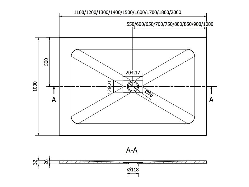 Mexen Hugo plato de ducha rectangular SMC 180 x 100 cm, blanco, cubierta dorada - 42101018-G