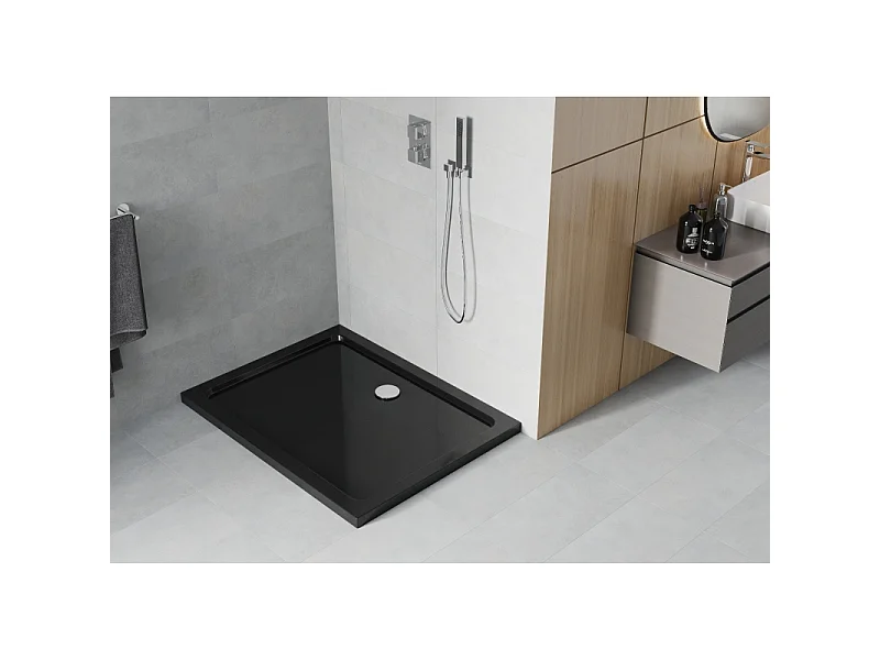 Mexen Flat plato de ducha rectangular slim 110 x 90 cm, negro, sifón cromado - 40709011