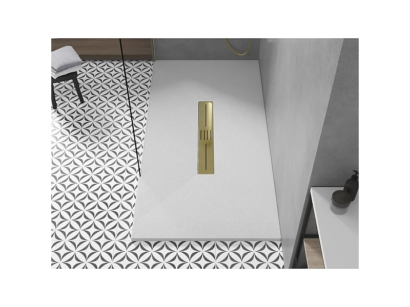 Mexen Toro plato de ducha rectangular SMC 170 x 70 cm, blanco, cubierta dorada - 43107017-G