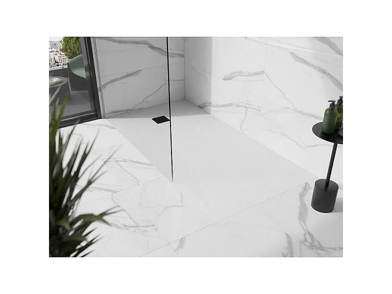 Mexen Stone+ plato de ducha de composite rectangular 180 x 80 cm, blanco, embellecedor negro - 44108018-B