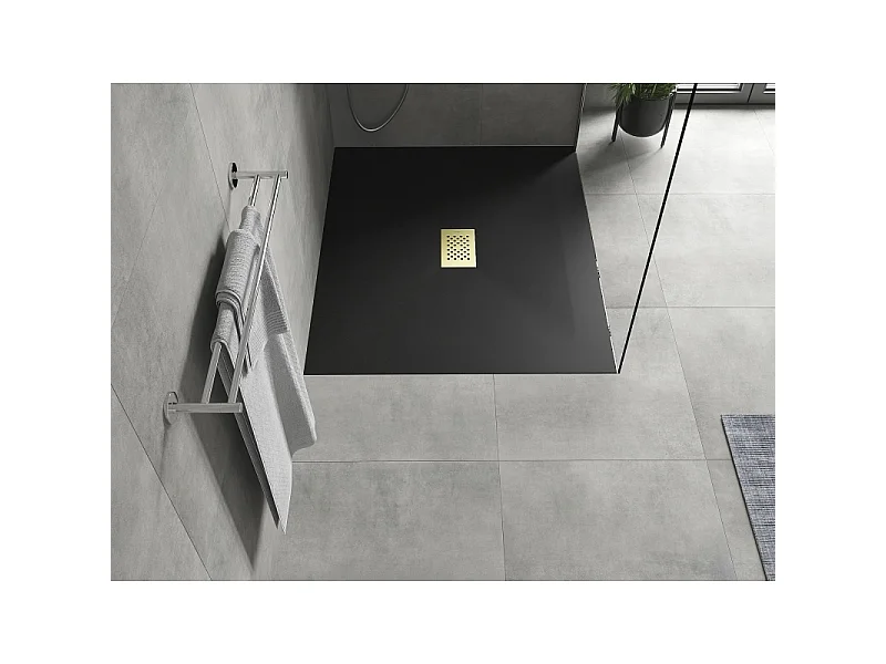 Mexen Hugo receveur de douche rectangulaire SMC 130 x 100 cm, noir, cache doré - 42701013-G