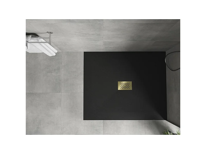 Mexen Hugo receveur de douche rectangulaire SMC 130 x 100 cm, noir, cache doré - 42701013-G