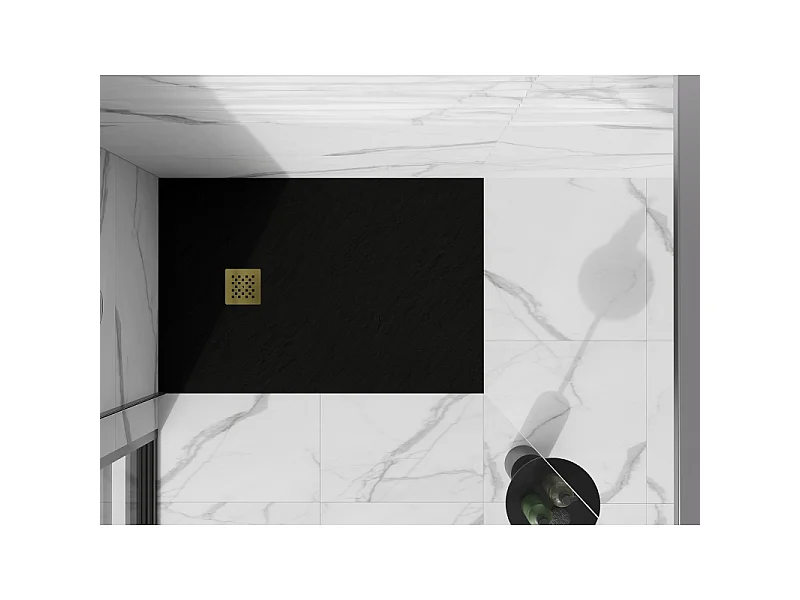Mexen Stone+ plato de ducha de composite rectangular 130 x 80 cm, negro, cubierta dorada - 44708013-G