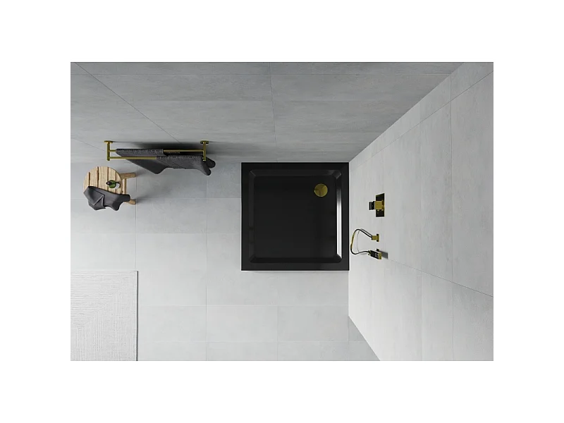Mexen Flat quadratische Duschwanne Slim 80 x 80 cm, schwarz, Ablauf gold - 40708080G