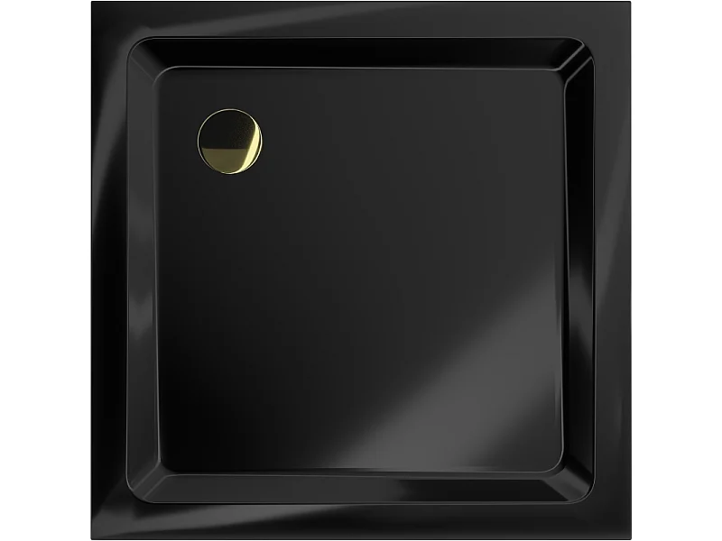 Mexen Flat quadratische Duschwanne Slim 80 x 80 cm, schwarz, Ablauf gold - 40708080G