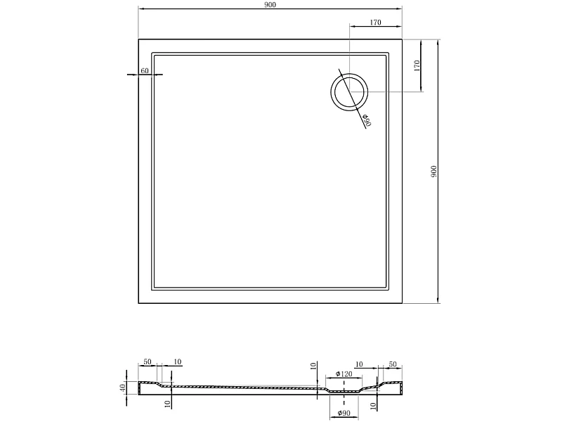 Mexen Flow slim square shower tray 90 x 90 cm, black matte - 46S709090