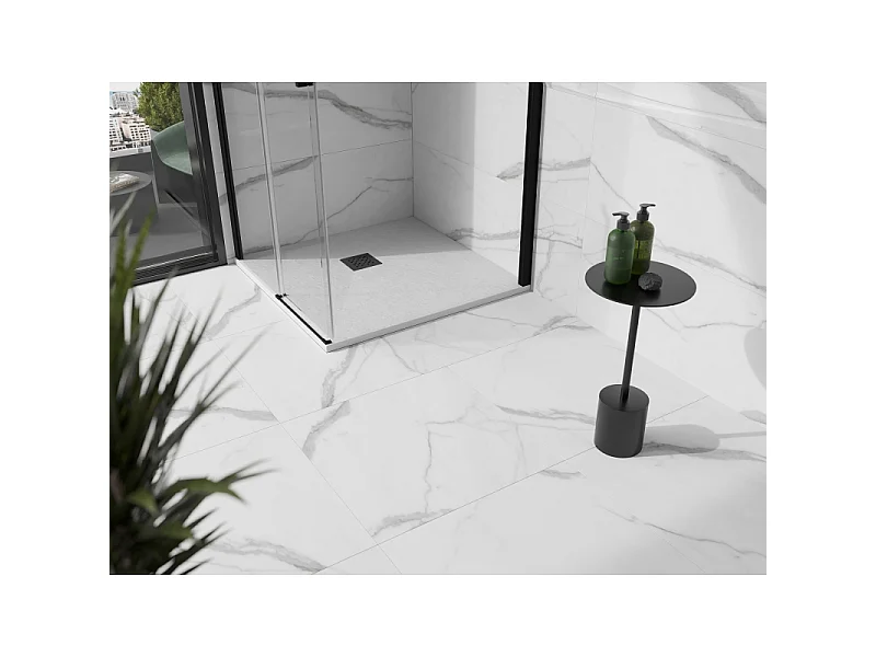 Mexen Stone+ composite square shower tray 80 x 80 cm, white, black cover - 44108080-B