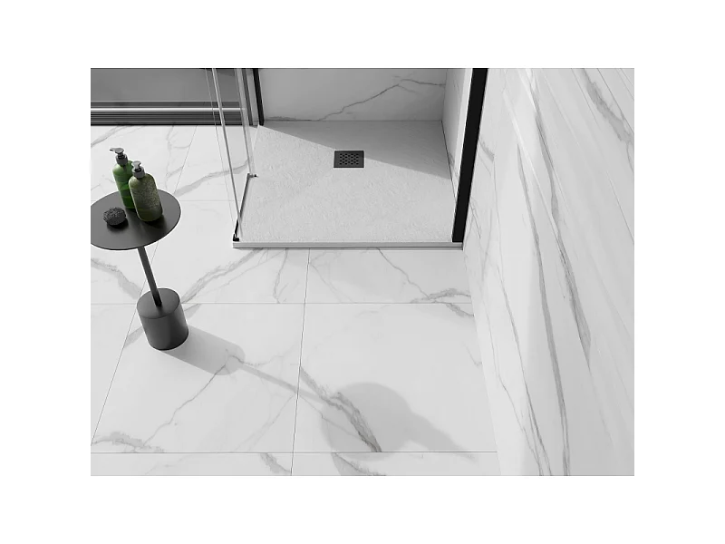 Mexen Stone+ composite square shower tray 80 x 80 cm, white, black cover - 44108080-B