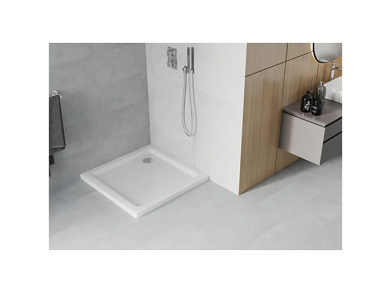 Mexen Flat vierkante douchebak slim 70 x 70 cm, wit, sifon chroom - 40107070