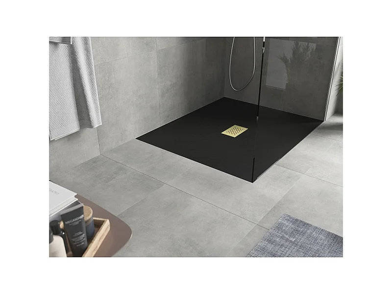 Mexen Hugo rechthoekige SMC douchebak 120 x 100 cm, zwart, gouden afdekplaat - 42701012-G