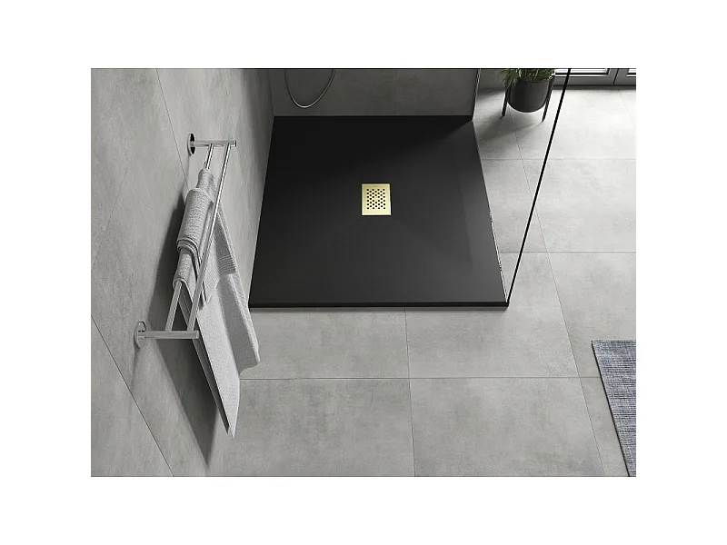 Mexen Hugo rechthoekige SMC douchebak 120 x 100 cm, zwart, gouden afdekplaat - 42701012-G