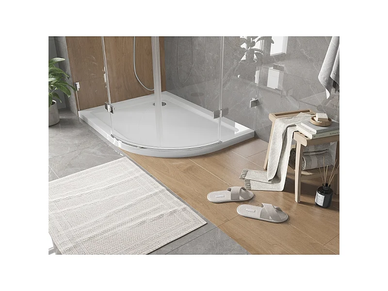 Mexen Flat Halbrunde Duschtasse Slim Links 90 x 80 cm, Weiß, Siphon Chrom - 41108090L