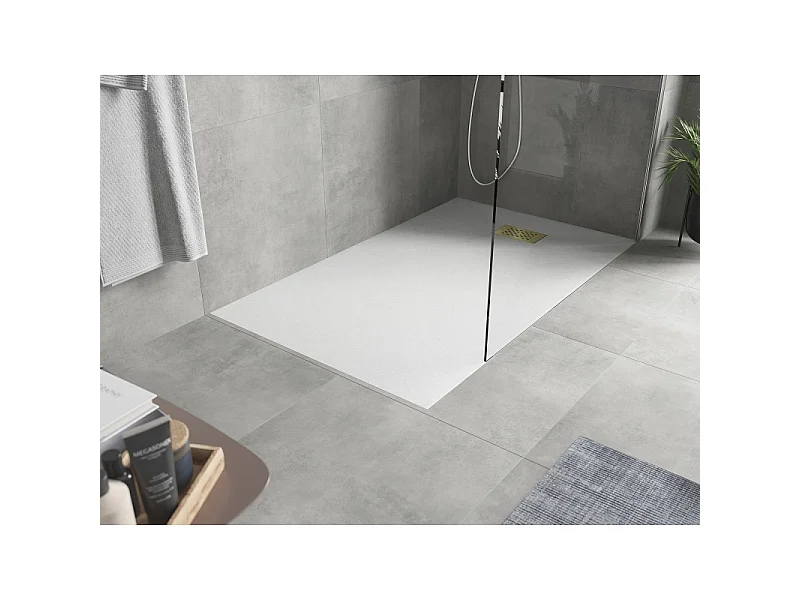 Mexen Hugo receveur de douche rectangulaire SMC 140 x 80 cm, blanc, cache dorée - 42108014-G
