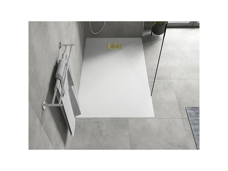 Mexen Hugo receveur de douche rectangulaire SMC 140 x 80 cm, blanc, cache dorée - 42108014-G