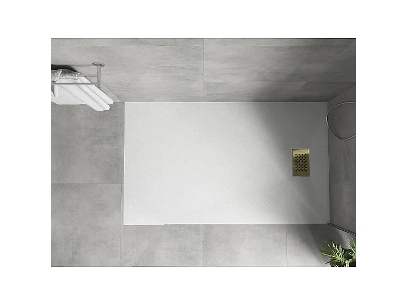 Mexen Hugo receveur de douche rectangulaire SMC 140 x 80 cm, blanc, cache dorée - 42108014-G