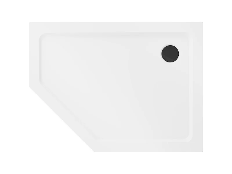 Mexen Flat Slim Fünfeck-Duschwanne rechts 100 x 80 cm, weiß, Siphon schwarz - 41P108010R-B