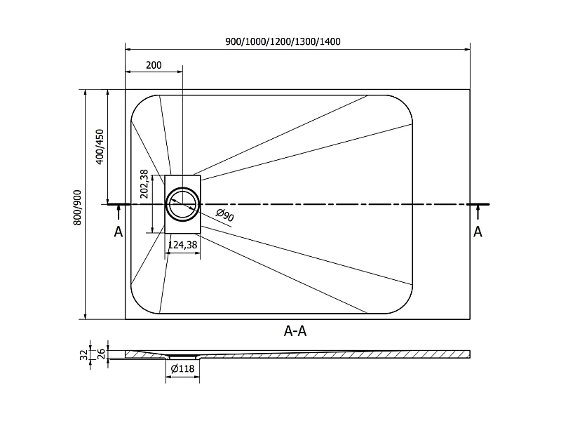 Mexen Hugo rectangular shower tray SMC 120 x 90 cm, black, black cover - 42709012-B