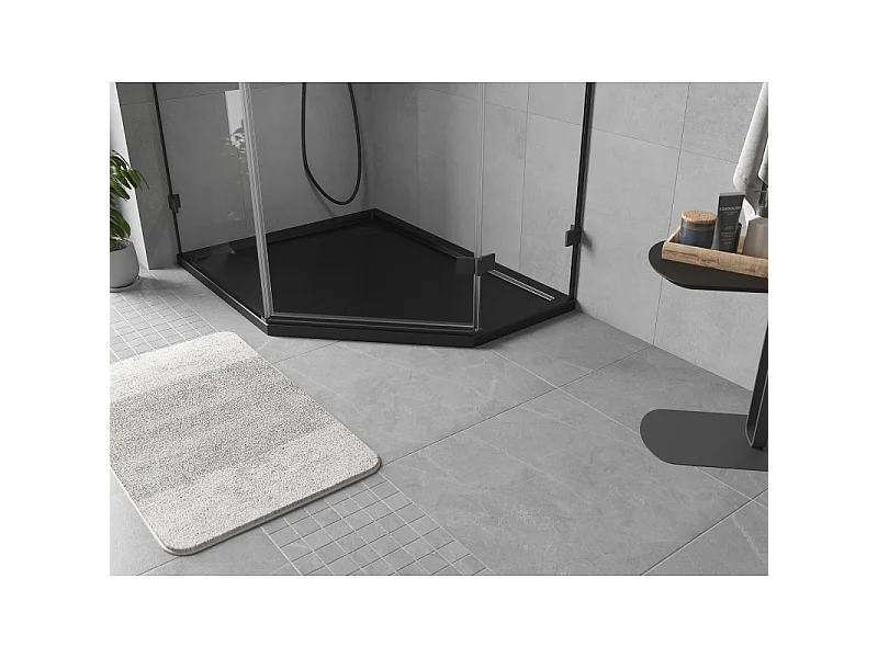Mexen Flow receveur de douche pentagonal slim gauche 100 x 80 cm, noir mat - 46P708010L