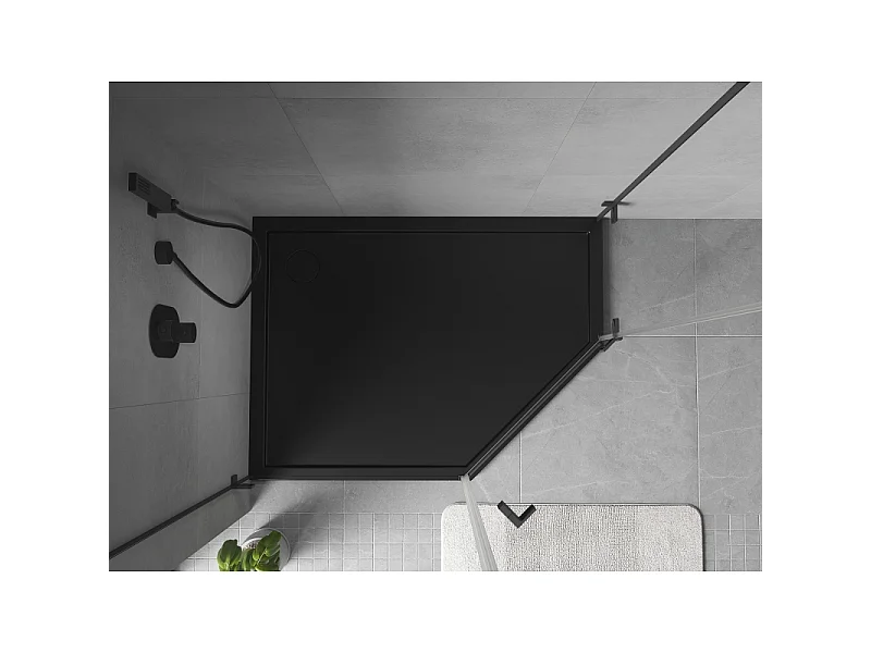 Mexen Flow receveur de douche pentagonal slim gauche 100 x 80 cm, noir mat - 46P708010L