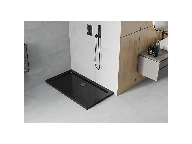Mexen Flat plato de ducha rectangular slim 120 x 70 cm, negro, sifón negro - 40707012B