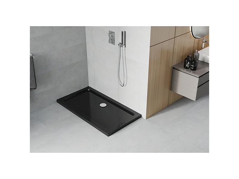 Mexen Flat rechteckige flache Duschwanne 140 x 70 cm, schwarz, Siphon verchromt - 40707014