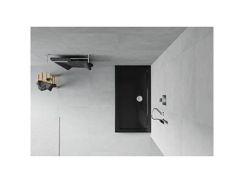 Mexen Flat rechteckige flache Duschwanne 140 x 70 cm, schwarz, Siphon verchromt - 40707014