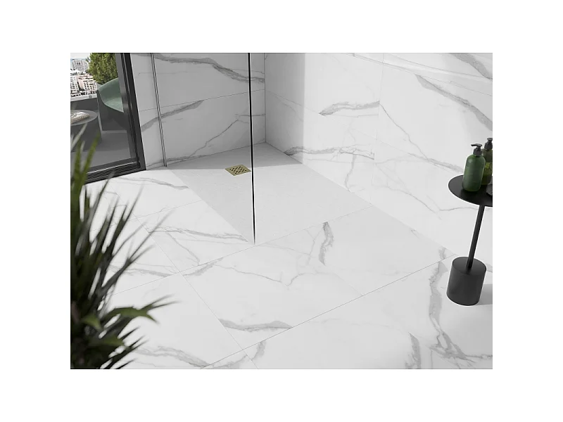 Mexen Stone+ plato de ducha de composite rectangular 110 x 80 cm, blanco, cubierta dorada - 44108011-G