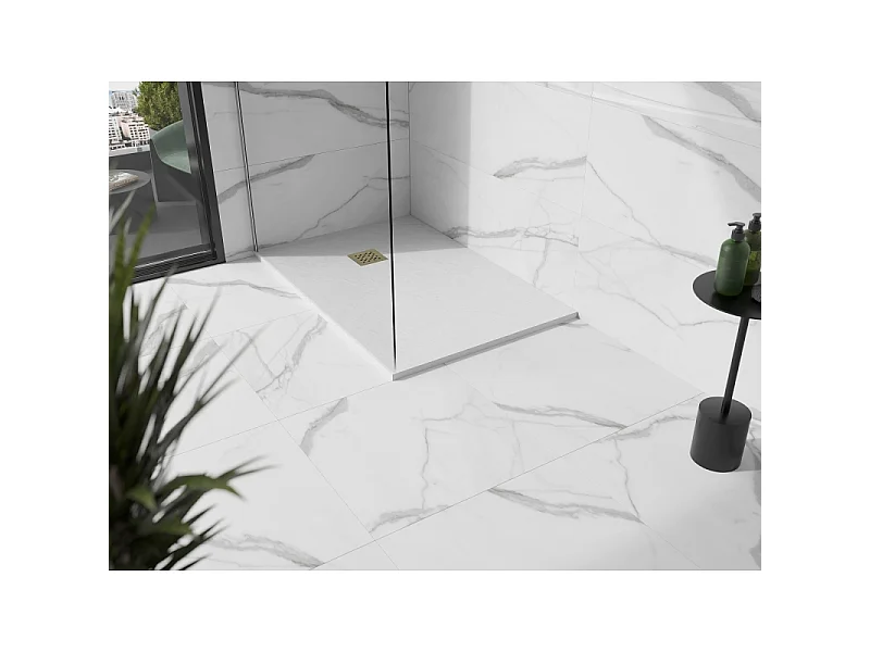 Mexen Stone+ plato de ducha de composite rectangular 110 x 80 cm, blanco, cubierta dorada - 44108011-G