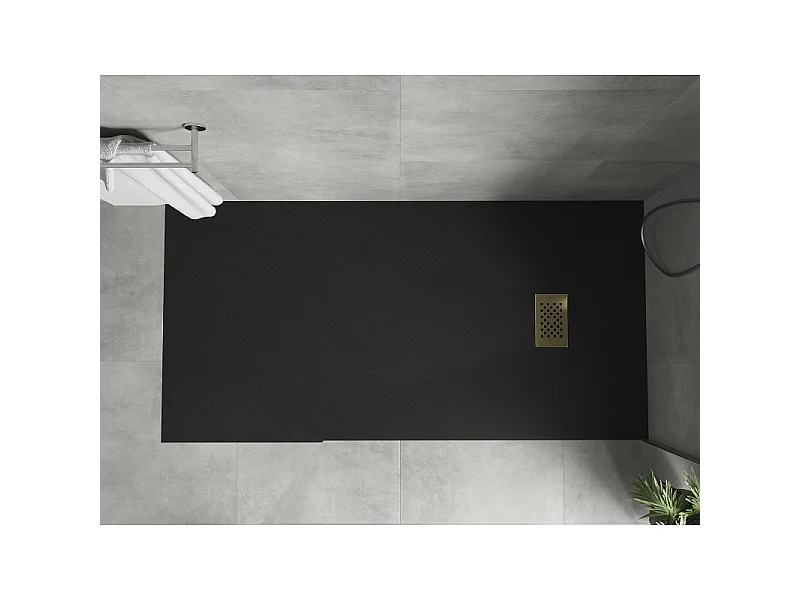 Mexen Hugo receveur de douche rectangulaire SMC 180 x 80 cm, noir, cache doré - 42708018-G