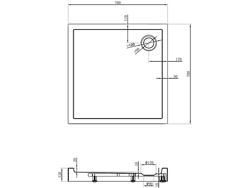 Mexen Flow+ square shower tray 70 x 70 cm, white gloss - 46S107070H