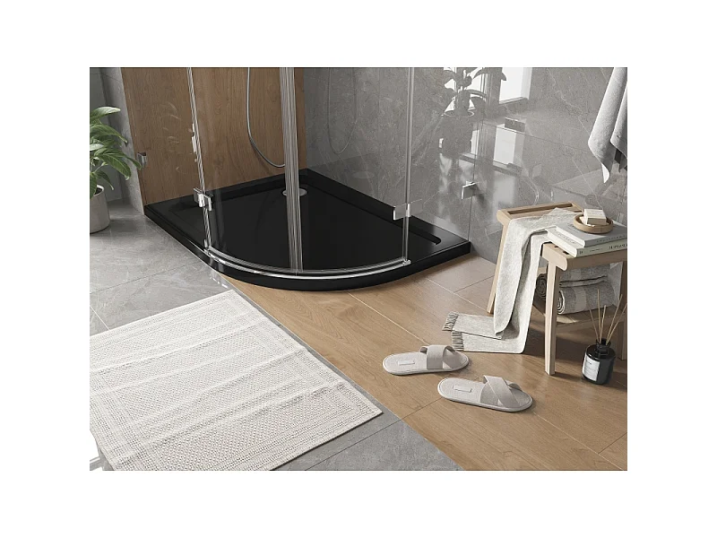 Mexen Flat slim, halfronde douchebak links 90 x 80 cm, zwart, afvoerplug chroom - 41708090L