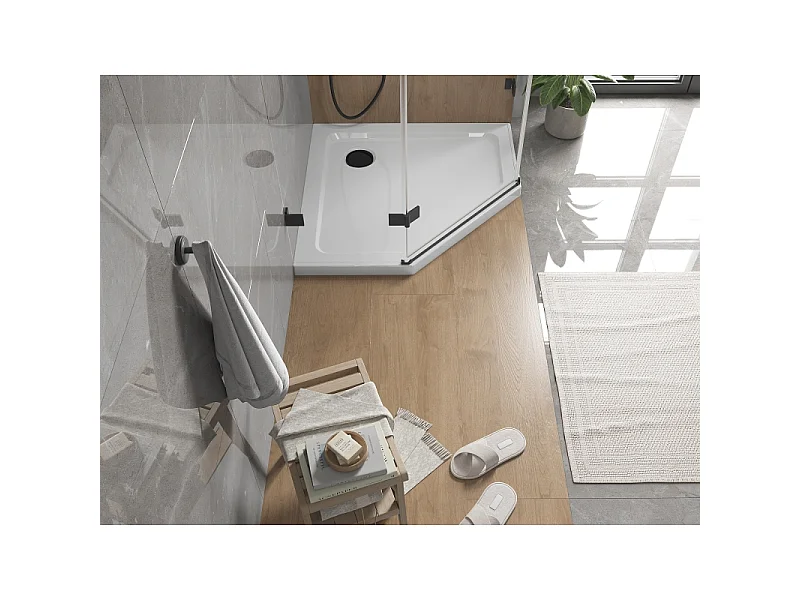 Mexen Flat Fünfeck-Duschwanne Slim 80 x 80 cm, weiß, schwarzer Siphon - 41P108080-B