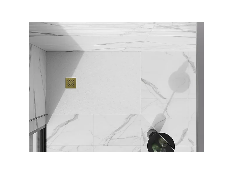 Mexen Stone+ receveur de douche composite carré 140 x 100 cm, blanc, cache-doré - 44101014-G