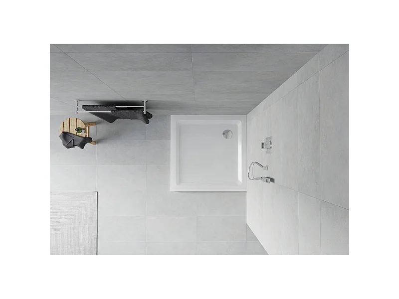 Mexen Flat slim square shower tray 80 x 80 cm, white, chrome siphon - 40108080