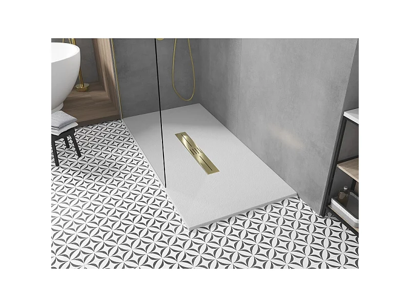 Mexen Toro plato de ducha rectangular SMC 150 x 90 cm, blanco, cubierta dorada - 43109015-G